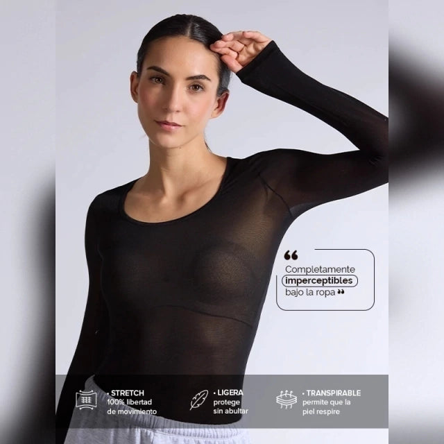 Camiseta Térmica Manga Larga Blanca de Microfibra Stretch Sin Costuras