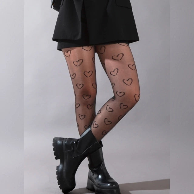 Pantimedia con Diseño de Corazones Transparente Elástica y Suave